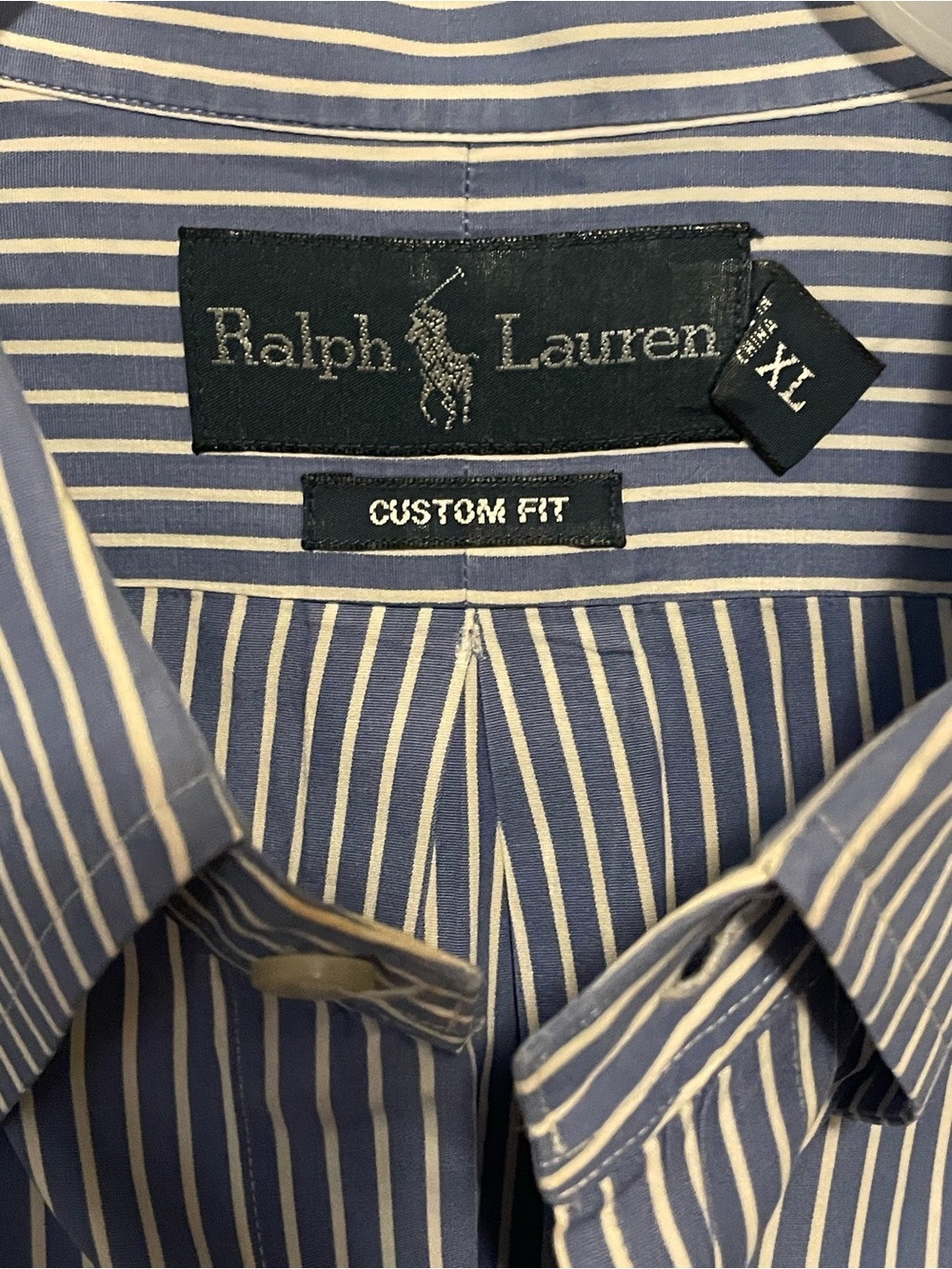 Ralph Lauren Blue and White Striped Custom Fit Dress Shirt